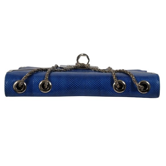 Marchesa Valentina Crystal Shoulder Bag Blue Snakeskin Leather  Python Silver - Picture 12 of 16